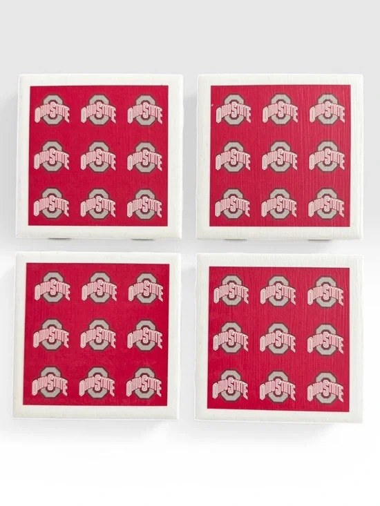 Ohio State Buckeyes NCAA Ceramic Coasters Set (4) Felt Back Red Logo Square EUC - Picture 2 of 5